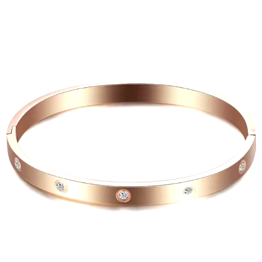 Classic Model Sparkling Spendor 18K ROSE GOLD Plated with Rhinestones Bangle NWT - Picture 2 of 10